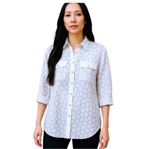 Dana Buchman White Tailored Patterned Shirt Blouse